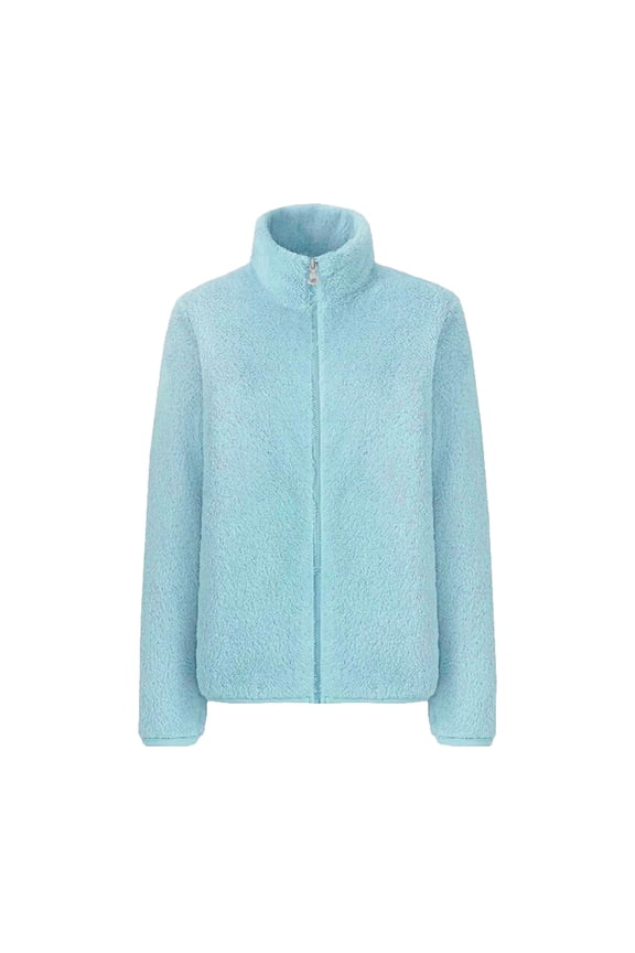 Flash Pick Olyvenn Women's Winter Warm Fuzzy Fleece Zip Up Outwear Stand Collar Fluffy Soft Plush Coat Thickening Oversized Black Jacket Pockets Blue 6