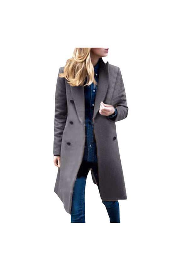 Flash Pick Olyvenn Women's Winter Warm Wool Blend Long Pea Coat Classic Slim Fit Double Breasted Overcoat Outwear with Pockets Gray 4