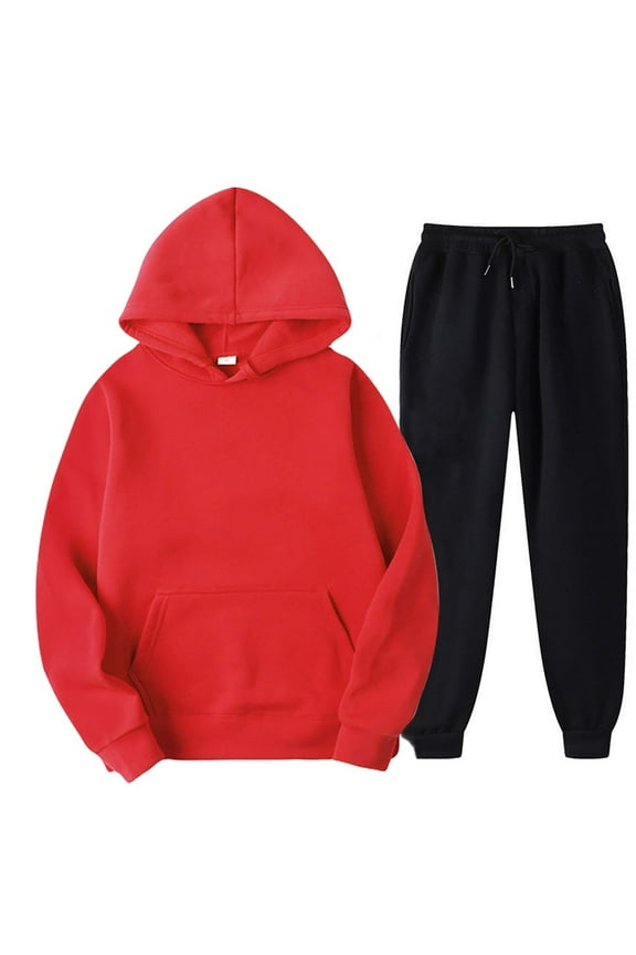 Flash Pick SMihono Long Pants for Women Trendy Workout Sports 2PCS Outfits Men's And Women's Sports Tracksuits Long Sleeve Pullover Hoodies Sweatshirt And Sweatpants Fall Winter Suit Red 14