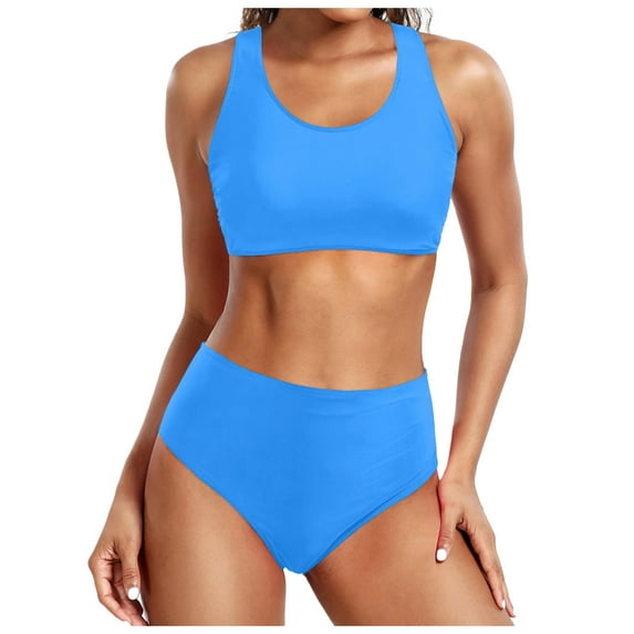 Flash Pick SMihono Women's High Waist Swimsuit Two Piece Bathing Suits Padded Push Up Tankini Set Blue M
