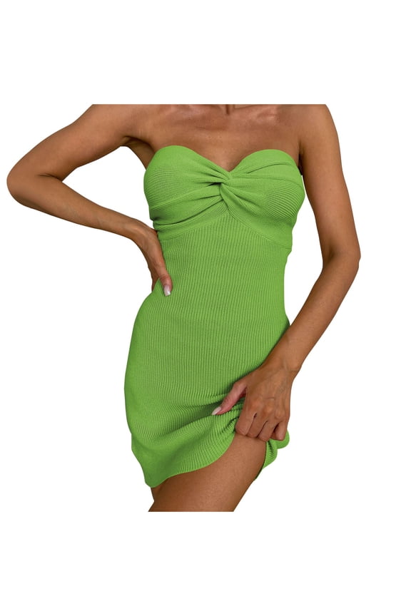 Flash Pick SMihono Women's Strapless Ruffle Bodycon Maxi Dress High Slit Summer Beach Party Clubwear Sleeveless Off-The-Shoulder Dress for Women Green 6