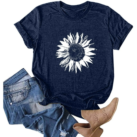 Flash Pick! T Shirts for Women Shirts for Women Womens Graphic Tee Summer T Shirts for Women Cute Clothes for Women Soft T Shirts for Women Teens Girls Trendy Stuff Yc-Navy