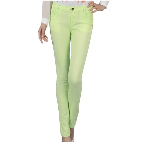Flash Pick UTSJKR Women's Mid Rise Super Stretch Skinny Jeans Blue Purple Green Light Blue Stretch Skinny Jeans for Women Mint Green 33