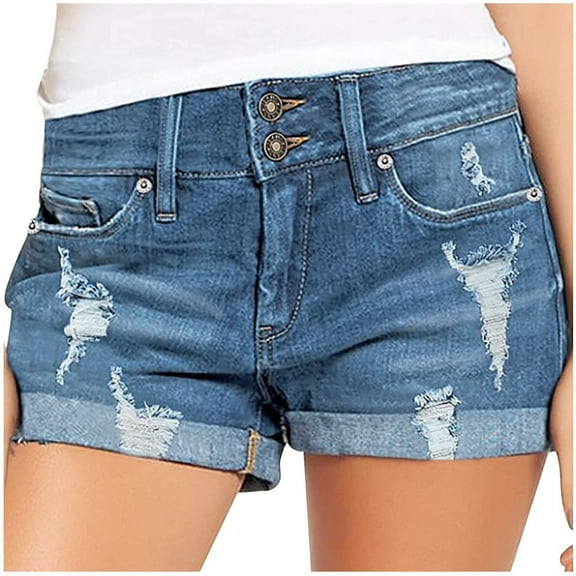 Flash Pick UTSJKR Women's Stretch Denim Distressed High Waist Roll-Up Cuffed Ripped Boyfriend Jean Shorts