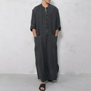 Flash Pick! WEANT Men's Saudi Arabic Long Sleeve Robe Ramadan Muslim Dress Middle Islamic Clothing(Gray,Large)