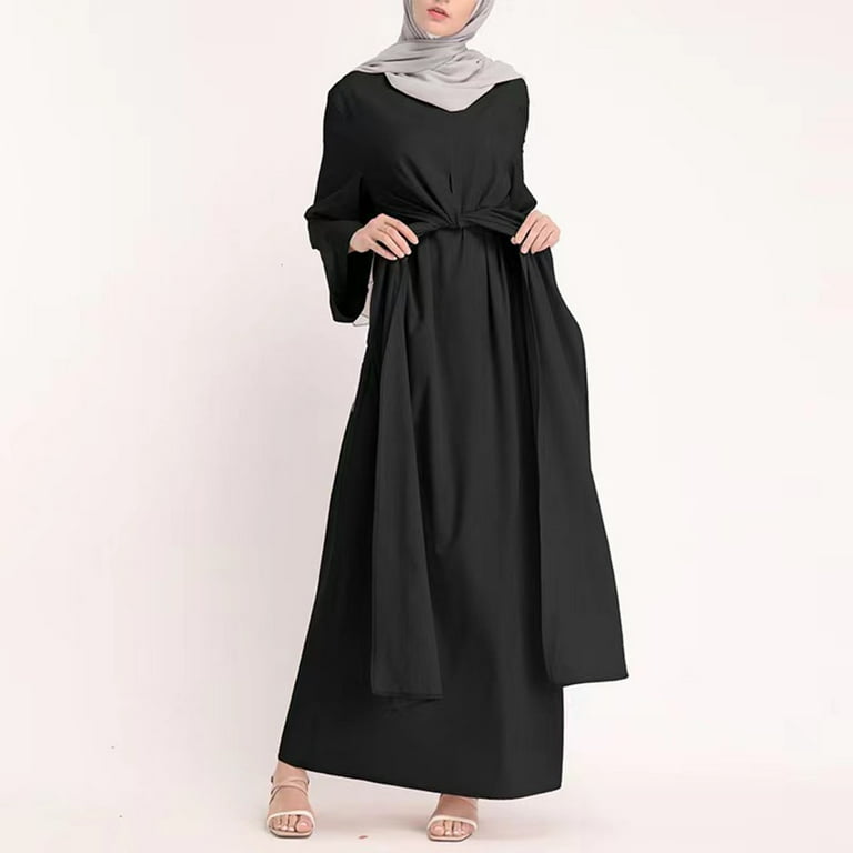 Flash Pick! WEANT Solid Soft Loose Robe Breathable for Women's Long Sleeve  Long Middle Dress Muslim Robe(Black,3X-Large)