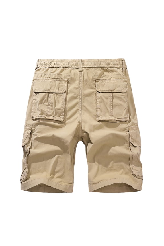 Flash Picks HOOMEUMY Men Summer Solid Color Shorts High Waist Drawstring Wide Leg Beach Shorts with Pockets Plus Size Khaki 8