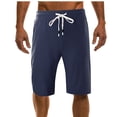 thumbnail image 1 of Flash Picks HOOMEUMY Men's Summer Linen Shorts Drawstring Elastic Waist Solid Color Bermuda Beach Shorts with Pockets Navy 8, 1 of 8