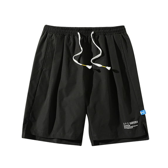 Flash Picks HOOMEUMY Men's Summer Solid Color Shorts Drawstring Elastic Waist Loose Fit Pockets Bermuda Beach Shorts Black 10