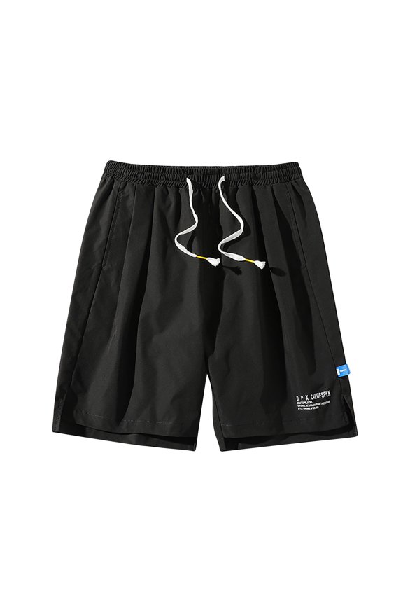 Flash Picks HOOMEUMY Men's Summer Solid Color Shorts Drawstring Elastic Waist Loose Fit Pockets Bermuda Beach Shorts Black 10