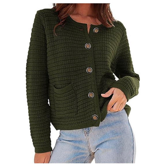 Flash Picks Olyvenn Women's Long Sleeve Lapel Button Down Knitted Sweater Coat Cardigan with Pockets Sweater Coat for Women Green 4