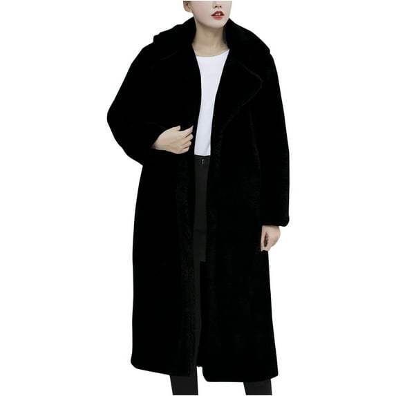 Flash Picks Olyvenn Women's Winter Long Bear Fluffy Oversized Faux Fur Warm Fuzzy Notch Lapel Pockets Outerwear Coat Black 4