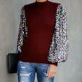 thumbnail image 1 of Flash Picks Sale Halloween Juebong Women's Sequins Lantern Sleeve Splicing Long Sleeve Sweatshirt Top Ladies High Neck Stitching Jumper Top, 1 of 5
