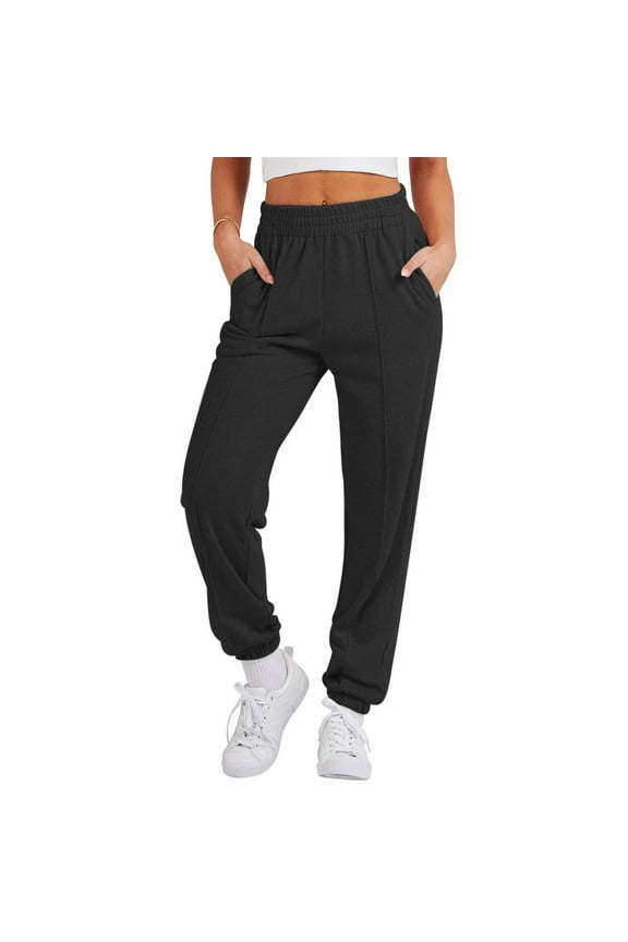Flash Picks UTSJKR Women's High Waist Sweatpants Baggy Joggers Drawstring Elastic Waist Lounge Pants with Pockets Black 8