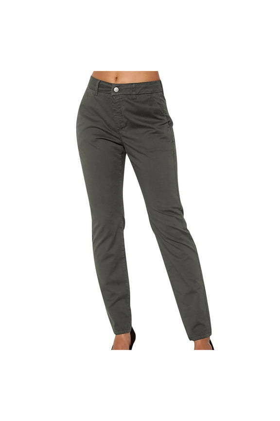 Flash Picks UTSJKR Women's Mid Waist Stretch Straight Leg Work Office Pants with Belt Loops Stretch Straight Leg Pants for Women Gray 6