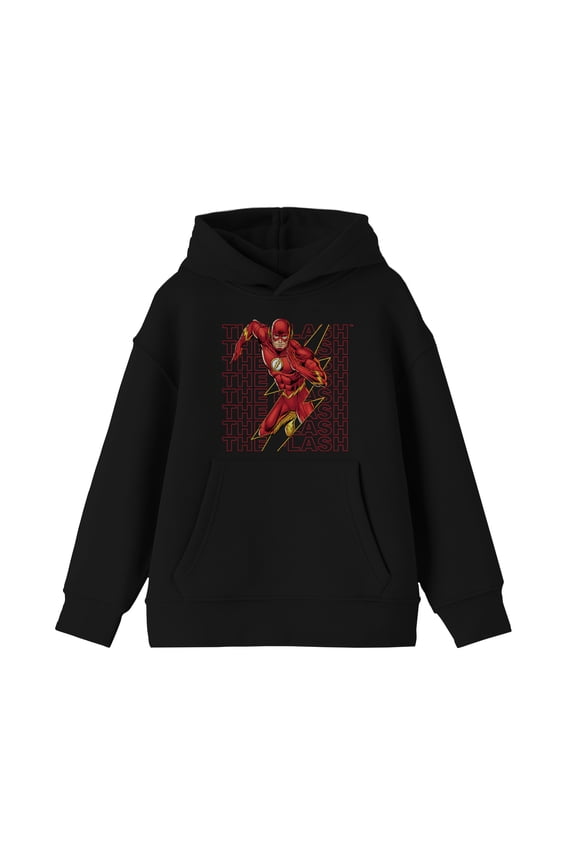 Flash Running Repetitive Text Youth Black Hoodie-Large