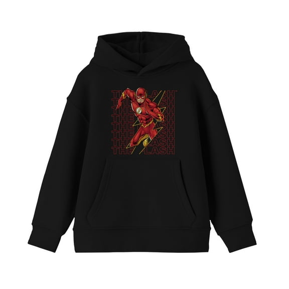 Flash Running Repetitive Text Youth Black Hoodie-Small