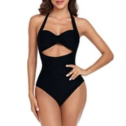 Flash Sale! Beshee One Piece Swimsuit Women 2024 Women's Swimsuit Solid Open Belly Swimsuit Neckline Thin Sexy Womens Swimsuits Black L