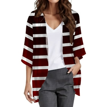 Clearance!Bunenne Cardigans for Women Trendy Button Down Shirts Womens Floral Print Puff Sleeve Buttons Cardigan Cover Up Blouse Tops Fall Cardigans for Women 2024 Red L