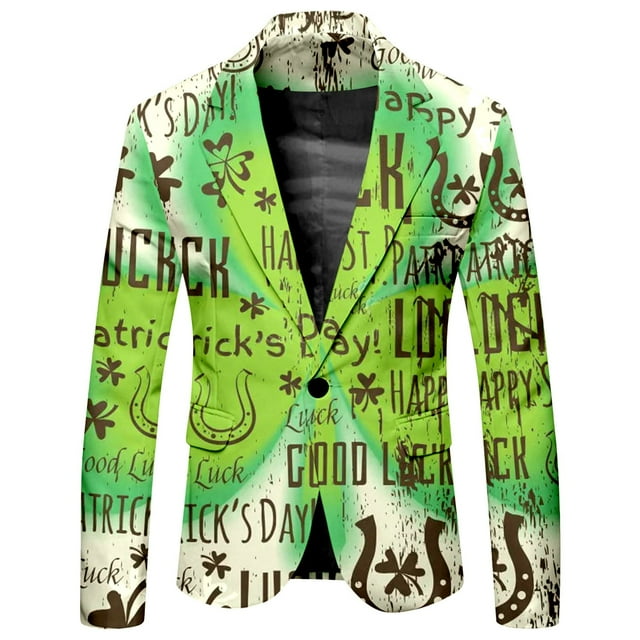 Flash Sale!Syhpoeug Blazer for Men's St. P's Day Printed Casual Jacket