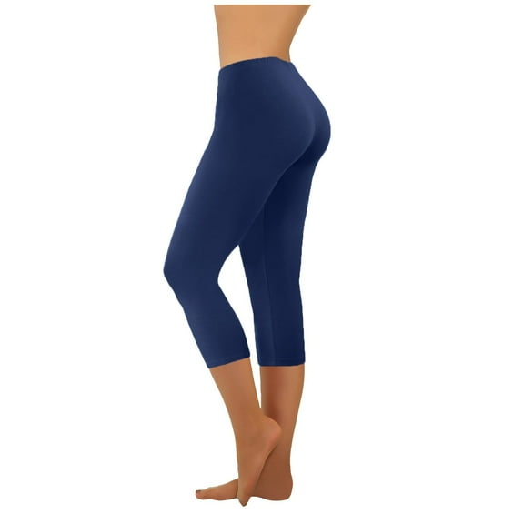 DDAPJ pyju Black Capri Leggings for Women 3/4 Length High Waisted Workout Yoga Pants Workout Gym Stretchy Tights Basic Solid Seamless Athletic Legging Navy S