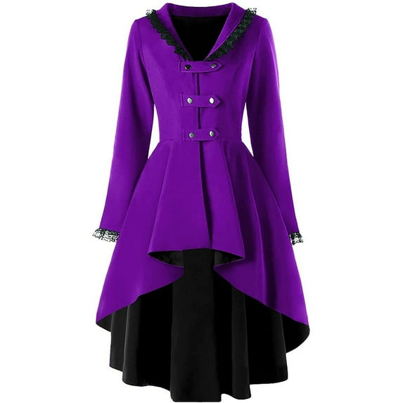 Flash Sales for Today BVnarty V-Neck Lightweight Womens Winter Coat Retro Irregular Swing Lace Splice Bandage Formal Dress Plus Size Shacket Jacket Casual Solid Color Long Sleeve Mujer Purple XXXXXL
