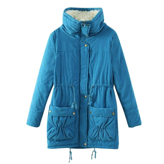 Flash Sales for Today ! BVnarty Women's Jacket Coat Long Sleeve Thickened Plush Fleece Drawstring Pocket Winter Fashion Top Shacket Jacket Casual Lapel Lightweight Plus Size Solid Color Blue XXL