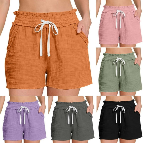 lcziwo Women's Pajama Shorts Drawstring Elastic Waist Pleated Shorts Comfy Breathable Loose Casual Shorts with Pockets Black XXL