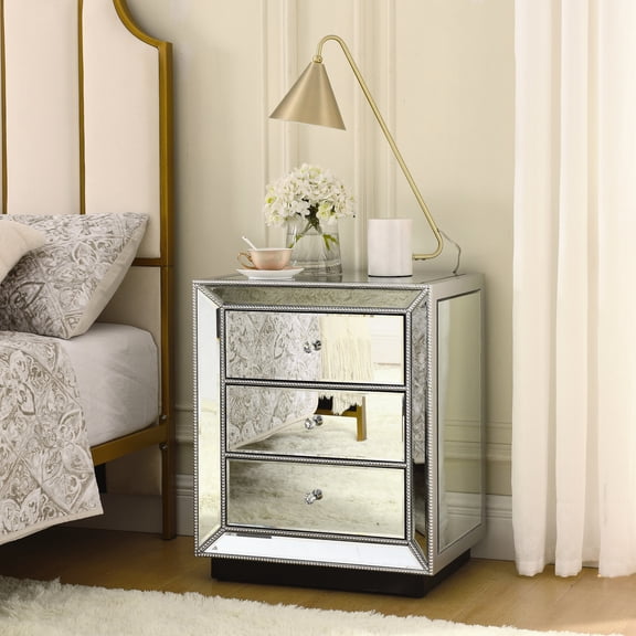 Flash Silver Mirror Cabinet With Three Drawers - Ideal For Bedroom Drawer In Modern Storage