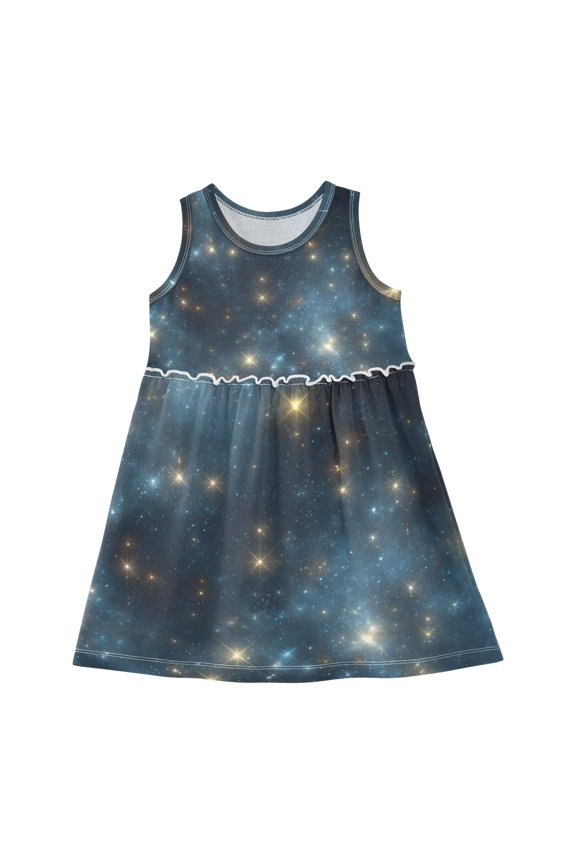 Flash Stars in Night Sleeveless Dress A-Line One-Piece Dress Quick Dry 8Y