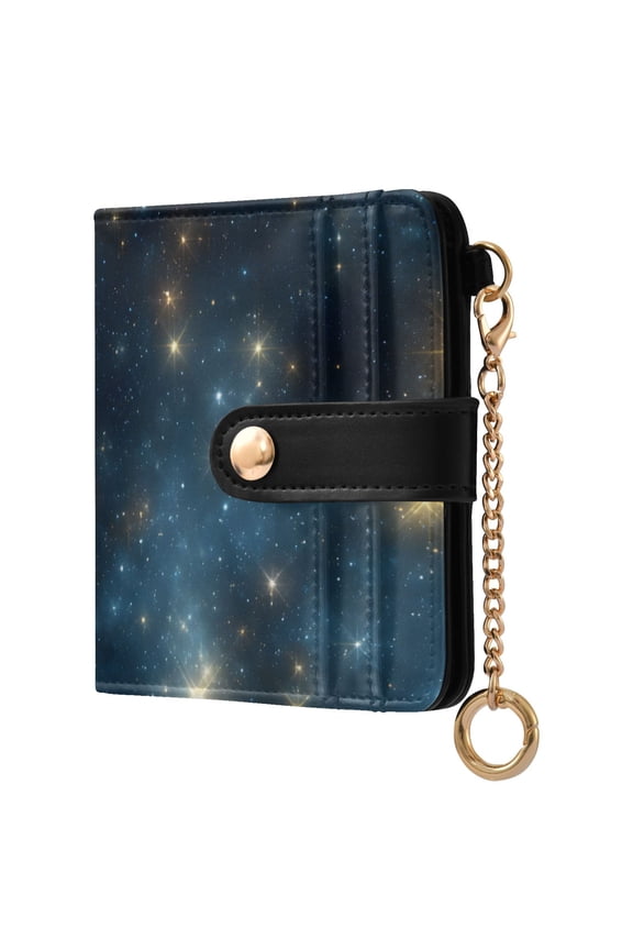 Flash Stars in Night Women's Wallet PU Leather Card Cases RFID Blocking Purse Billfold with Key Ring