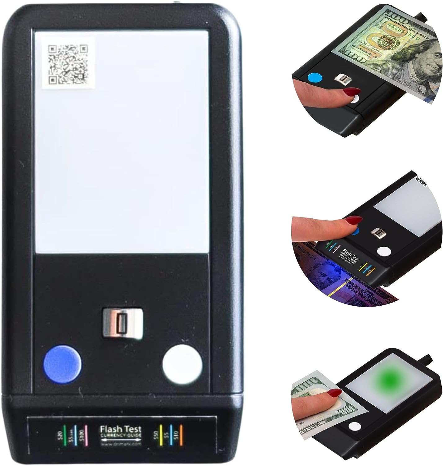 Flash Test Counterfeit Bill Detector, 3 Easy Tests In One Small Device, Watermark, , Security
