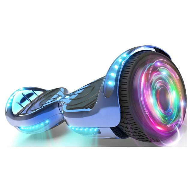 Flash Wheel Hoverboard 6.5" Bluetooth Speaker with LED Light Self Balancing Wheel Electric Scooter - Chrome Blue