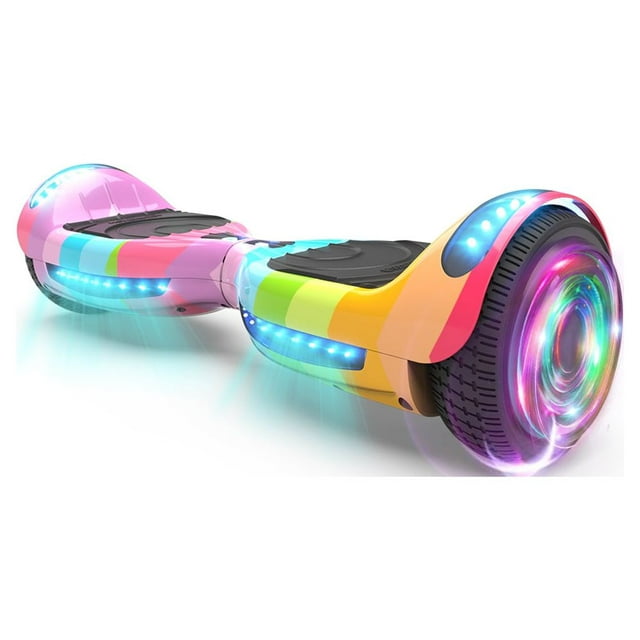 Flash Wheel Hoverboard 6.5" Bluetooth Speaker with LED Light Self Balancing Wheel Electric Scooter, Rainbow Wave
