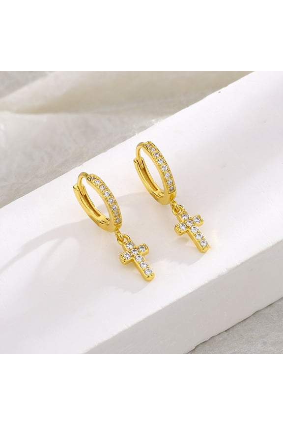 Flash diamond Cross ear Buckle Hip Hop delicate Flash diamond cross ear buckle earrings