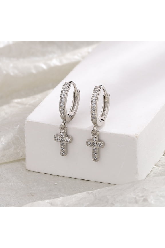 Flash diamond Cross ear Buckle Hip Hop delicate Flash diamond cross ear buckle earrings