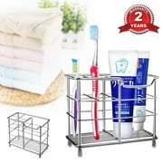 FlashWee Stainless Steel Bathroom Toothbrush & Toothpaste Holder, Rust-Proof & Hygienic, Drainage Design, Silver