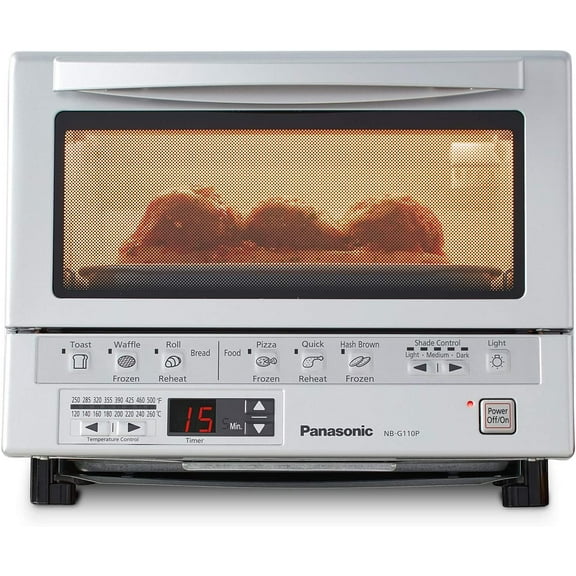 FlashXpress Toaster Oven Countertop 4-Slice Small Toaster Oven Compact Size with Double Infrared Heating 6 Auto Cook Options and Precise Temperature Control 1300W - NB-G110P Silver