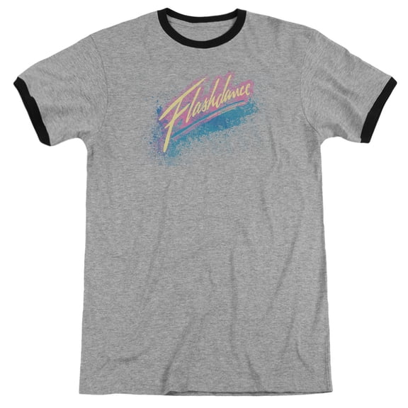 Flashdance Spray Logo Adult Ringer T-Shirt Heather Black