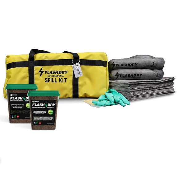 Flashdry Portable Complete Spill Kit, Includes Duffle, Pads, Socks, Gloves