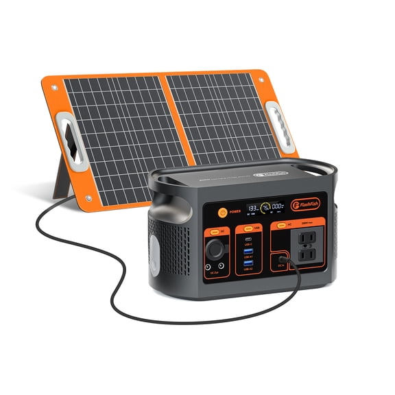 Flashfish E103 Portable Power Station with 60W Solar Panel, 300W LiFePO4 Battery Solar Generator for Camping Home Backup