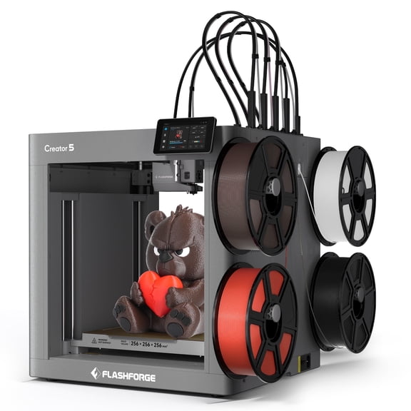 Flashforge Creator 5 3D Printer, 4-Nozzle Multi-Color Printer & 600mm/s High Speed, 500% Faster, Zero Purge Waste for Multi-Scenario