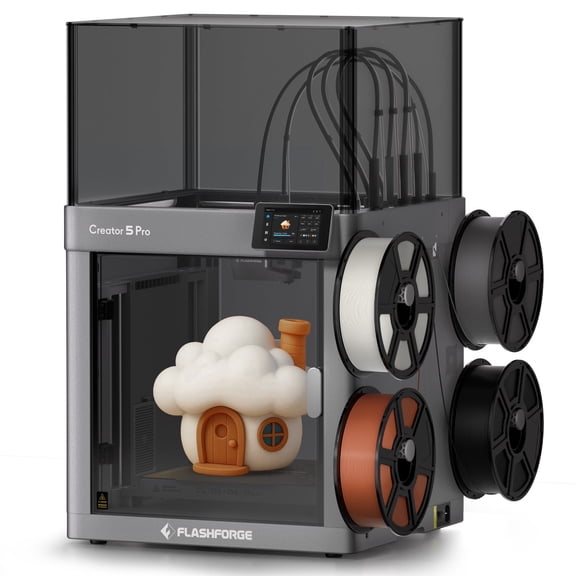 Flashforge Creator 5 Pro 3D Printer, 4-Nozzle Multi-Color & Multi-material Printer, Zero Purge Waste for Multi-Scenario