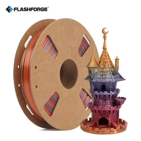 Flashforge Silk PLA Filament 1.75mm, 1KG/2.2lbs Silk PLA 3D Printer Filament, Rainbow Waltz