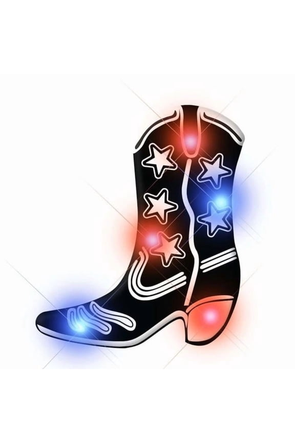 Flashing Cowboy Boot Lapel Pin - Black - 1.5 in - Set of 1 - LED Lights