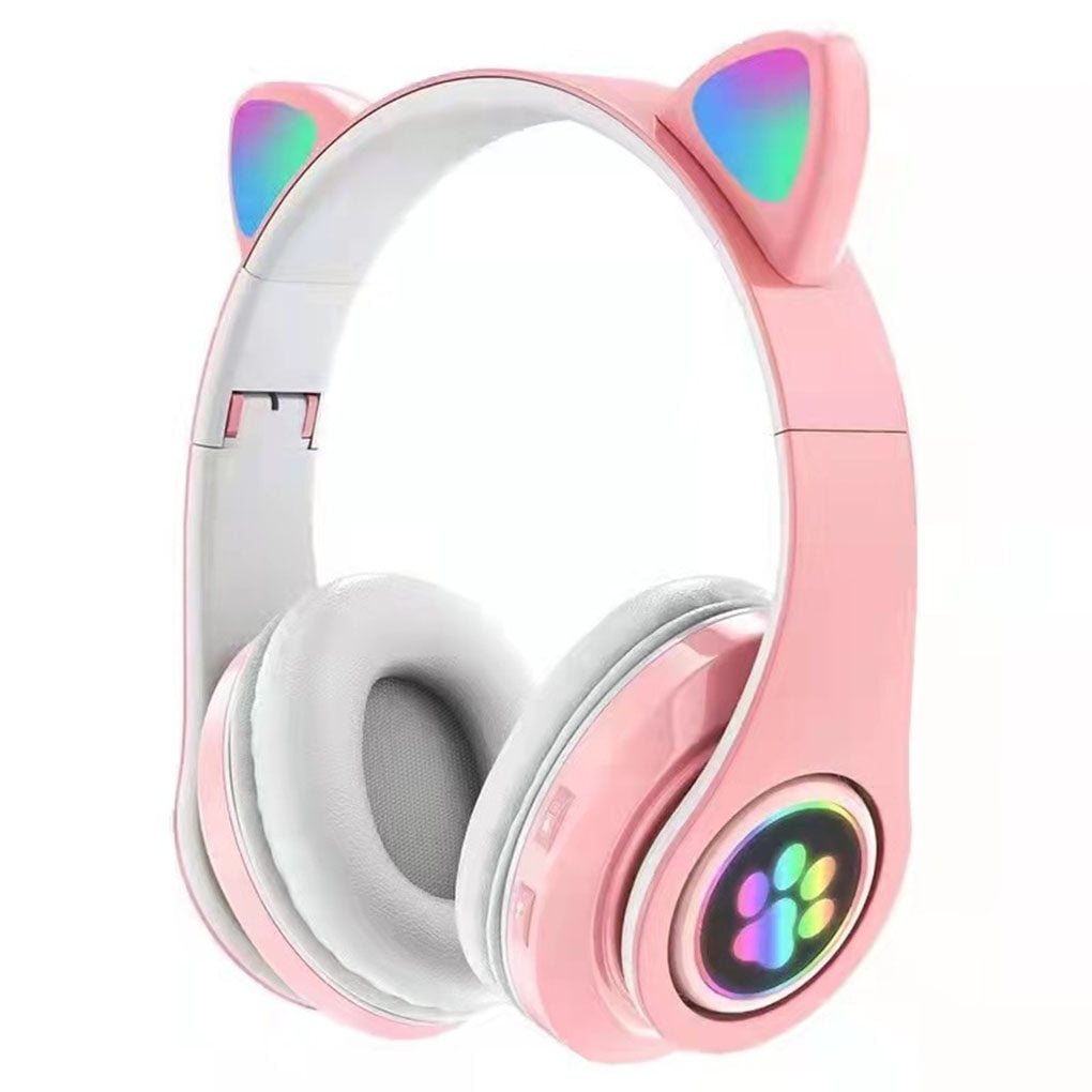 Flashing LED Cute Cat Ears Headphones Wireless Headset with Mic TF FM