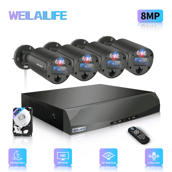 【Flashing LEDs Visual Alert】 8MP Wired Security Camera System, Wired Cameras for Home Security, Home Video Surveillance System, NVR Security Camera System