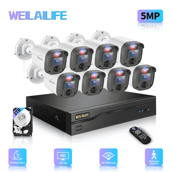 【Flashing LEDs Visual Alert】 Outdoor Wired Security Camera System, Home Video Surveillance Systems, CCTV Cameras for Home