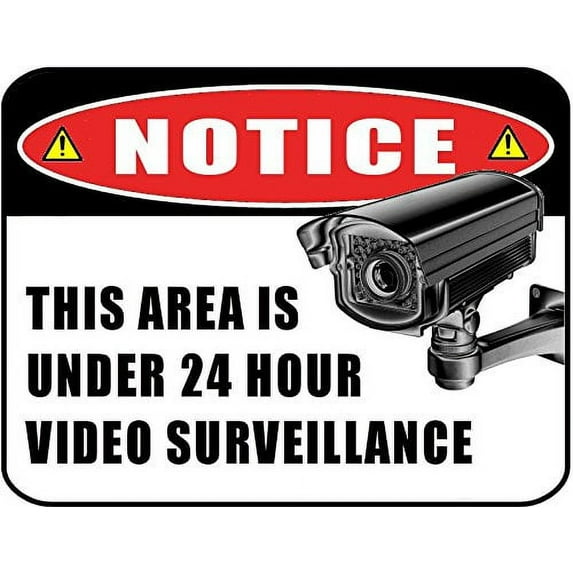Flashing Red LED "Notice This Area Is Under 24 Hour Video Surveillance" 11 inch by 9.5 inch Laminated Sign