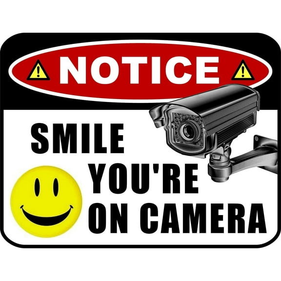 Flashing Red LED Smile You're on Camera 11.5 inch by 9 inches Laminated Sign